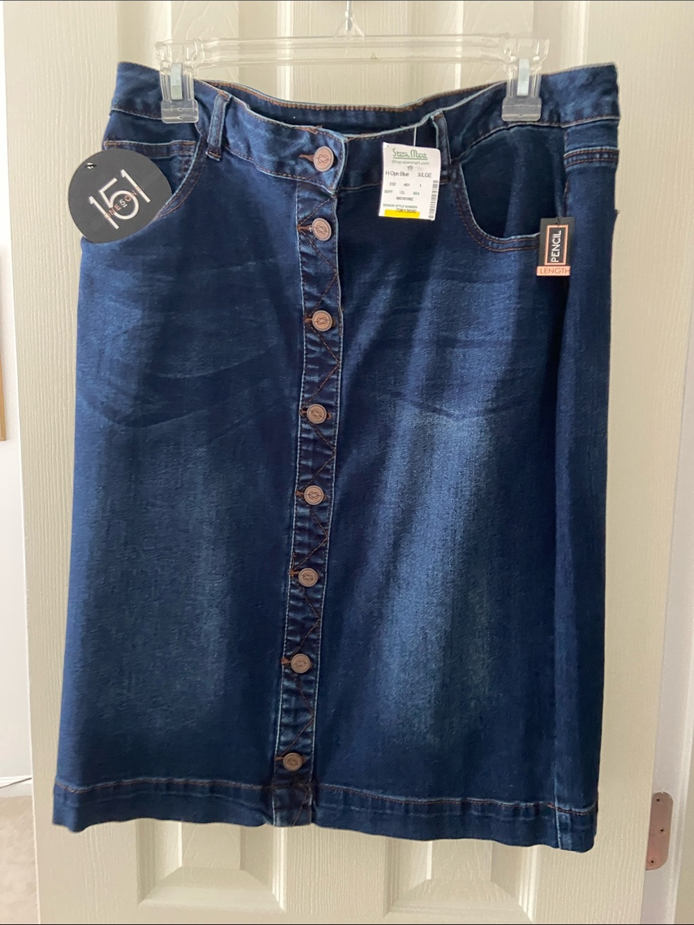 One 5 One Denim 2 Button-Front Womenβs Skirt - Dark Blue Pencil Length Size XL